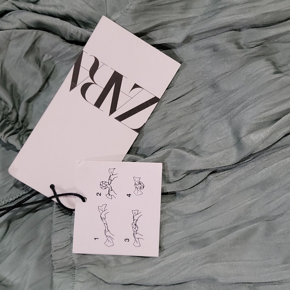 NWT ZARA Green New Midi Asymmetric Wrinkle Look Cocktail Dress SMALL - Picture 6 of 6